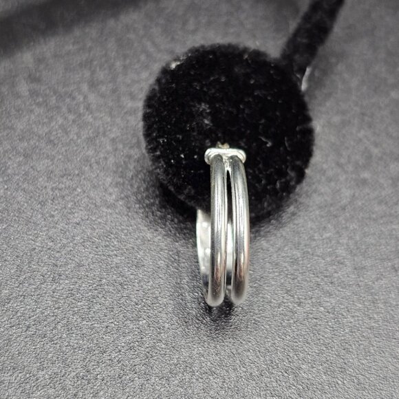 Sterling Silver 925 Rhodium Plated Double Oval Hoop Earrings 18mm - Picture 3 of 12